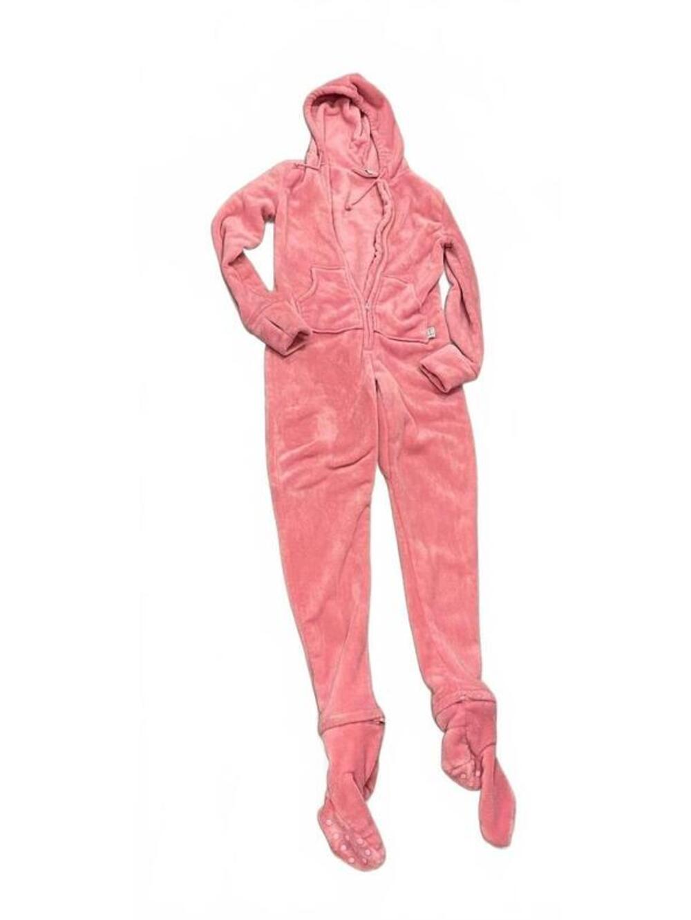 Hoodie Footie Onesie in Pink Fleece with Hood and Footies
